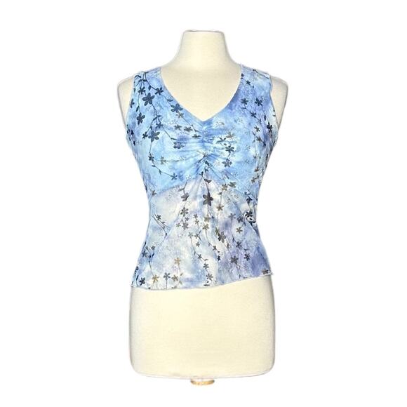 Freelance Blue Floral Y2K Vintage Fairy Cropped Sheer Tank Pretty Glitter S10 - Picture 1 of 8